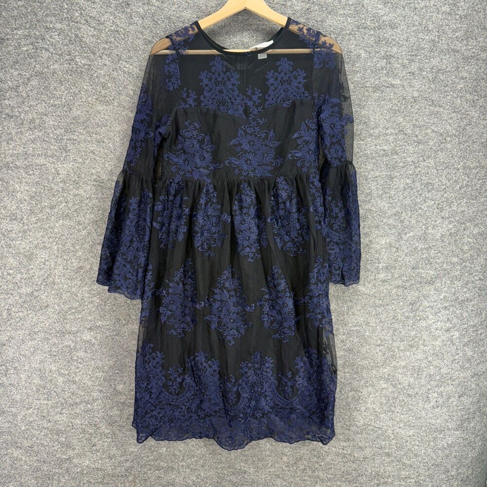 Motherhood Maternity Dress Women M Medium Black Floral Shift Short Embroidered